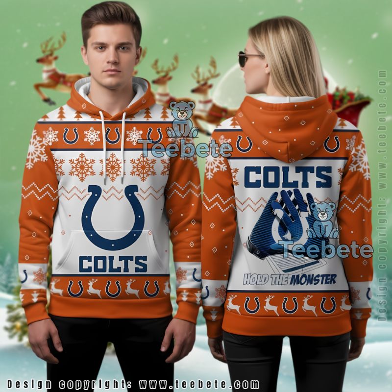 Indianapolis Colts Orange White Snowflake Pattern Ugly Christmas 3D Hoodie