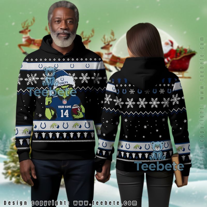 Indianapolis Colts Personalized Grinch Ugly Christmas 3D Hoodie Men