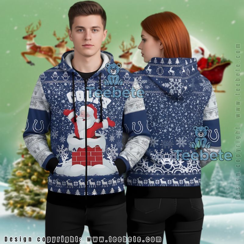 Indianapolis Colts Santa From Chimney Reindeer Ugly Christmas 3D Hoodie