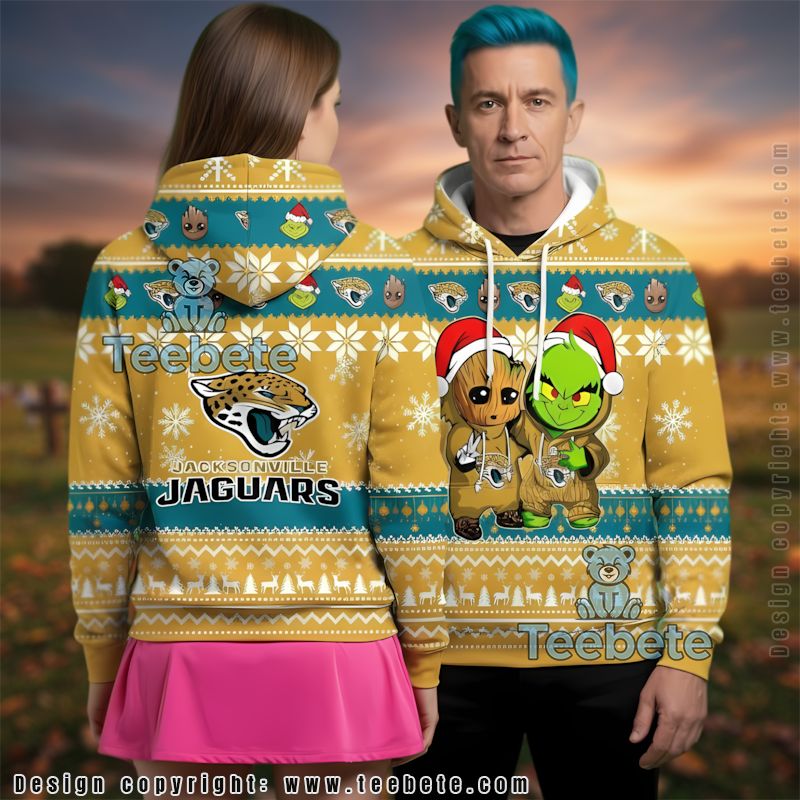 Jacksonville Jaguars Baby Groot The Grinch Ugly 3D Hoodie Unisex