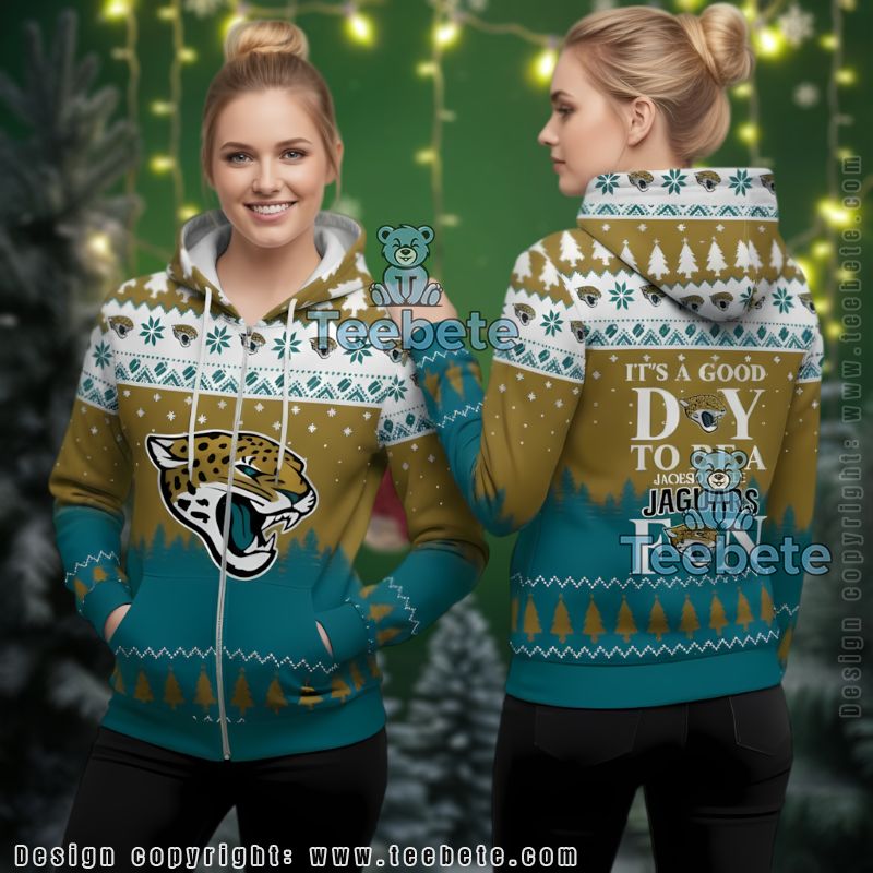 Jacksonville Jaguars Good Day To Be A Fan Ugly Christmas 3D Full Zip Hoodie