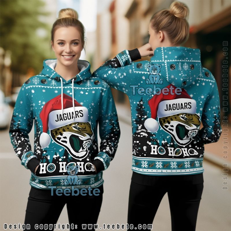 Jacksonville Jaguars Logo Santa Hat Ugly Christmas 3D Hoodie Men Women