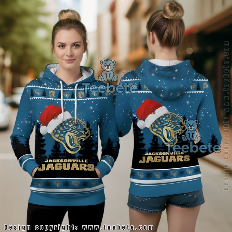Jacksonville Jaguars Logo Santa Hat Winter Ugly Christmas 3D Hoodie