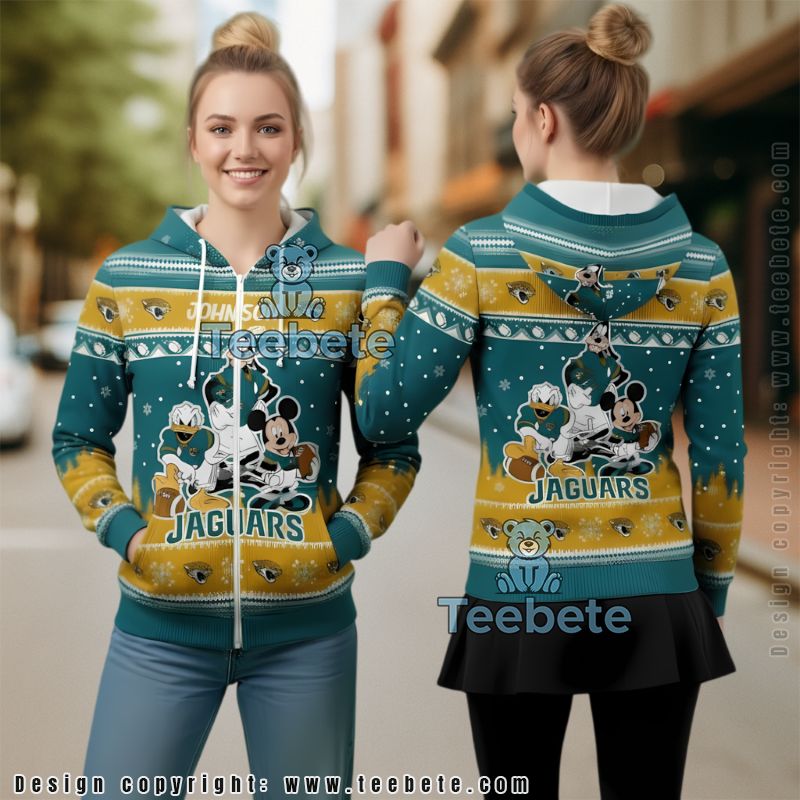 Jacksonville Jaguars Mickey Goofy Donald Ugly Christmas 3D Hoodie