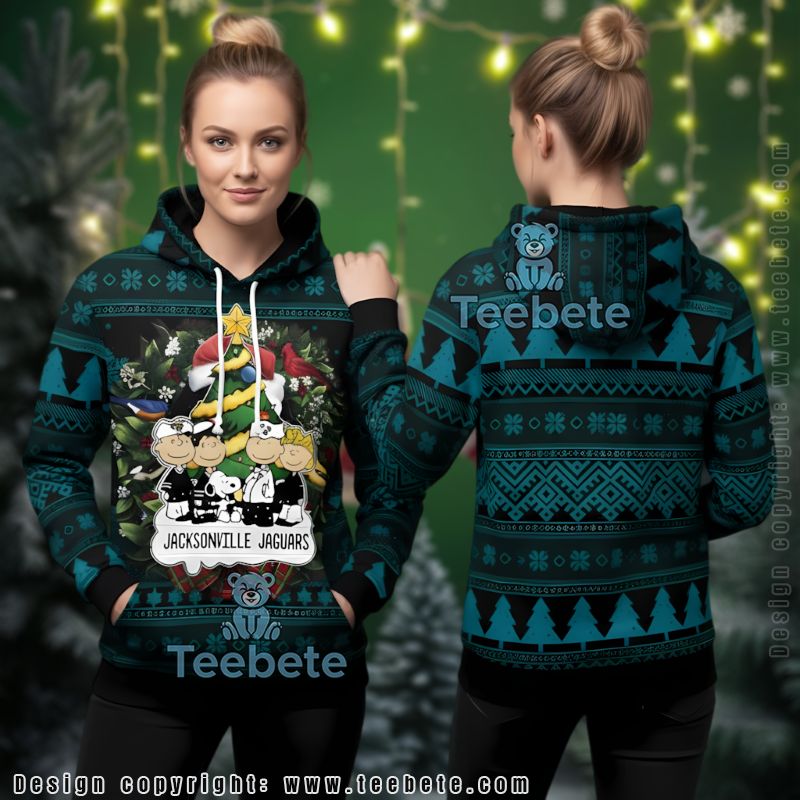 Jacksonville Jaguars Peanuts Christmas Tree 3D Pullover Hoodie