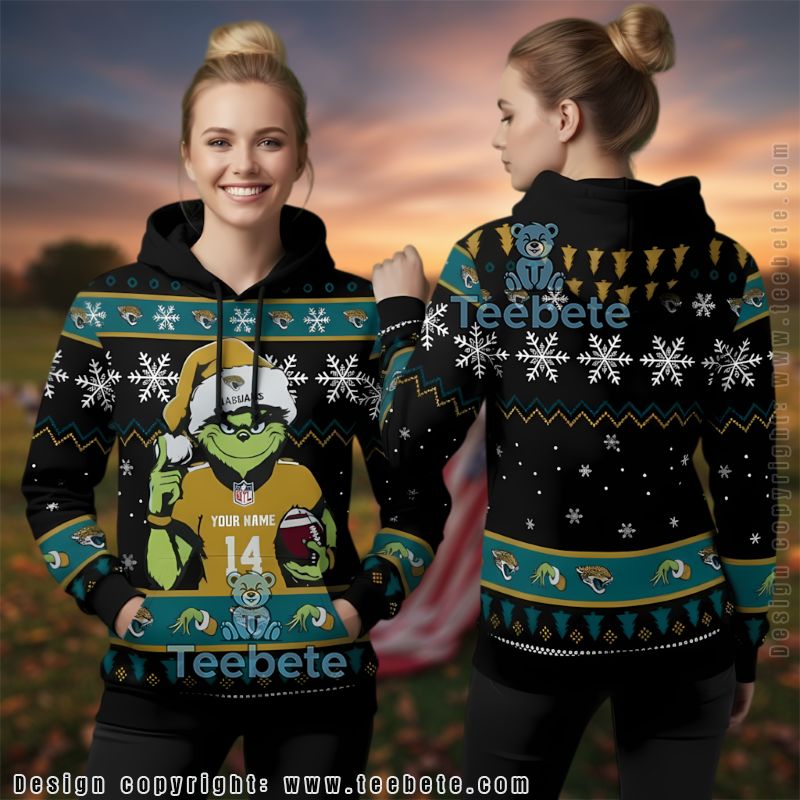 Jacksonville Jaguars Personalized Grinch Football Ugly 3D Hoodie