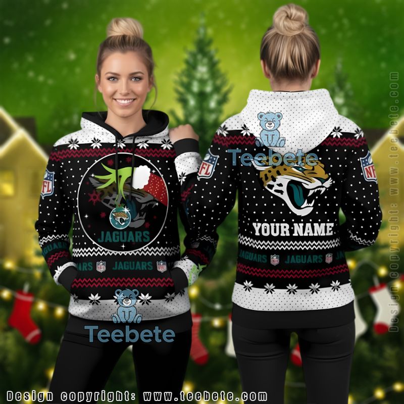 Jacksonville Jaguars Personalized Grinch Hand Ugly Christmas Hoodie 3D