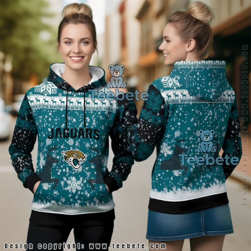 Jacksonville Jaguars Reindeer Snowflake Pattern Ugly Christmas 3D Hoodie
