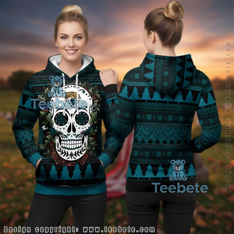 Jacksonville Jaguars Sugar Skull Christmas Pattern Ugly 3D Hoodie