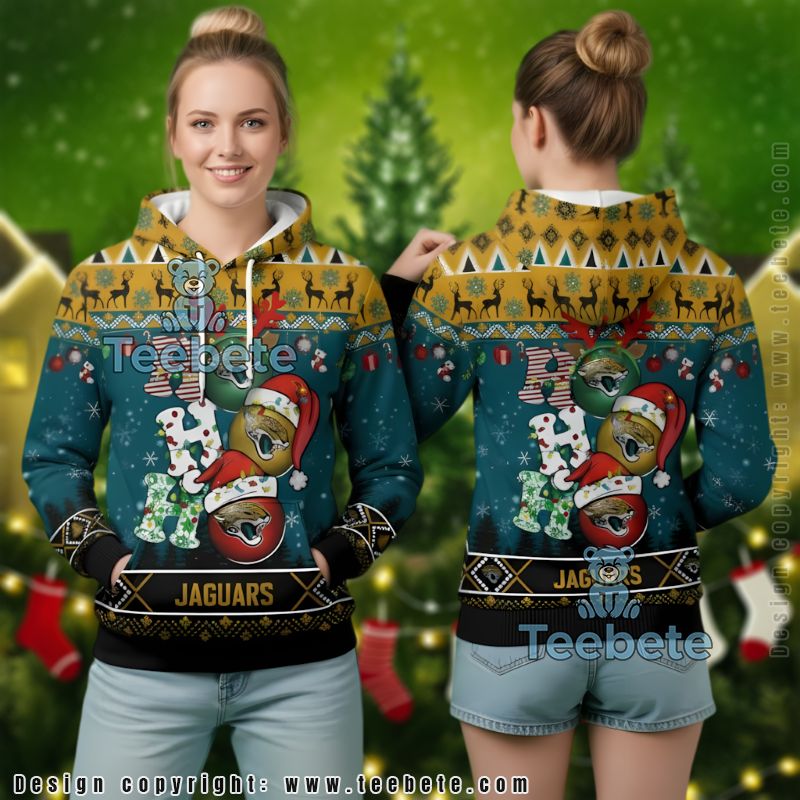 Jacksonville Jaguars Ugly Christmas Ho Ho Ho 3D Hoodie Women