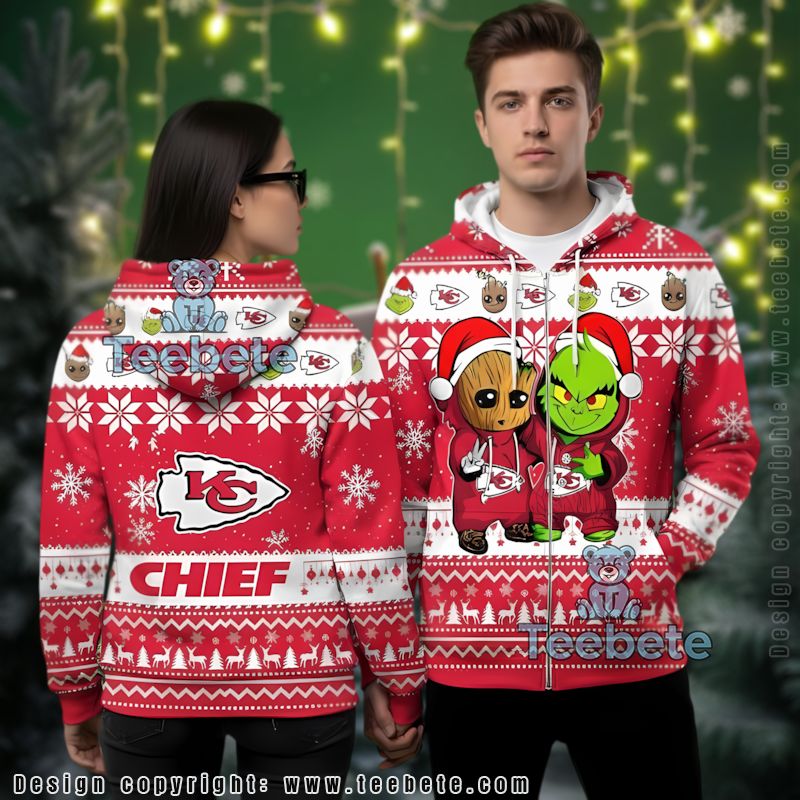 Kansas City Chiefs Baby Groot The Grinch Ugly 3D Hoodie Mens
