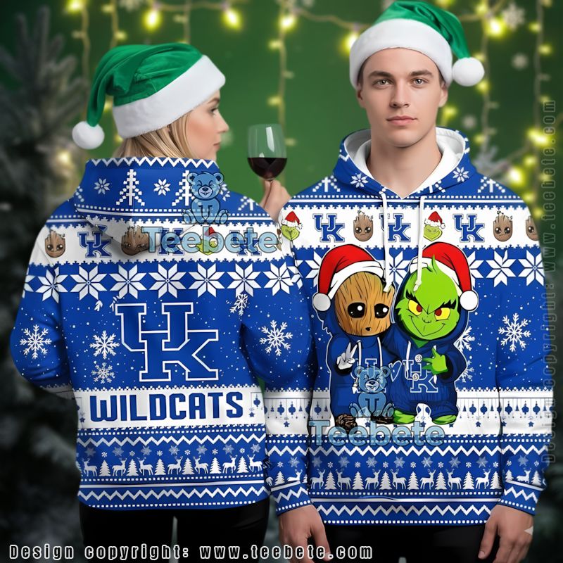 Kentucky Wildcats Baby Groot The Grinch Ugly 3D Hoodie Kids