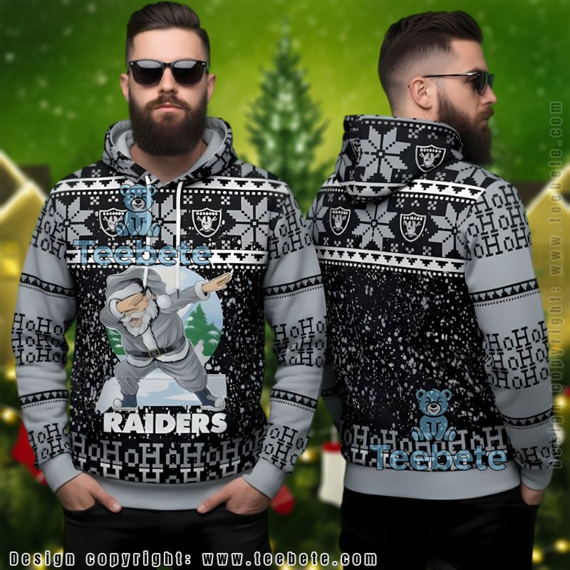 Las Vegas Raiders Dabbing Santa Ugly Christmas 3D Pullover Hoodie