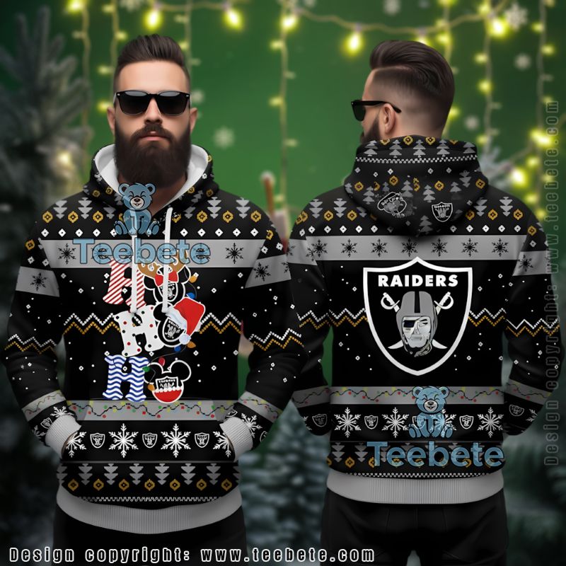 Las Vegas Raiders Disney Ho Ho Ho Christmas Ugly 3D Hoodie