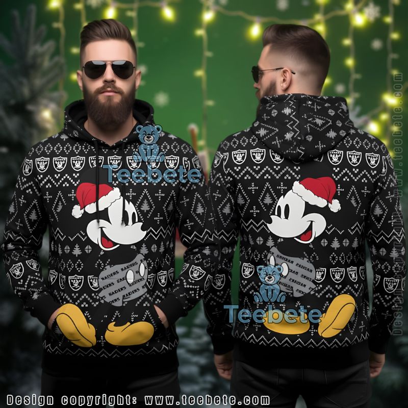 Las Vegas Raiders Disney Mickey Christmas Ugly Christmas 3D Hoodie