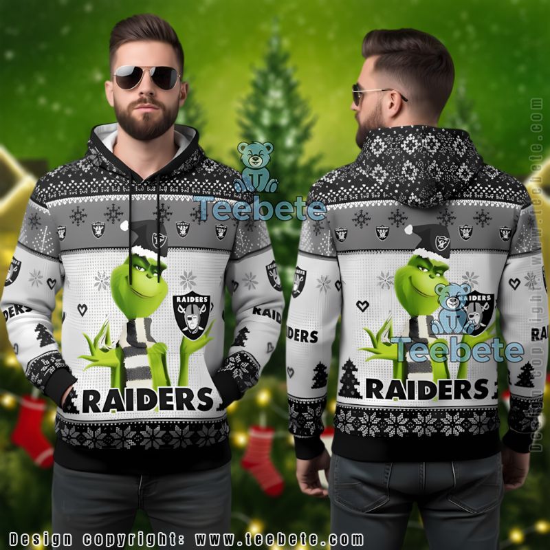 Las Vegas Raiders Funny Grinch Football Ugly Christmas 3D Hoodie