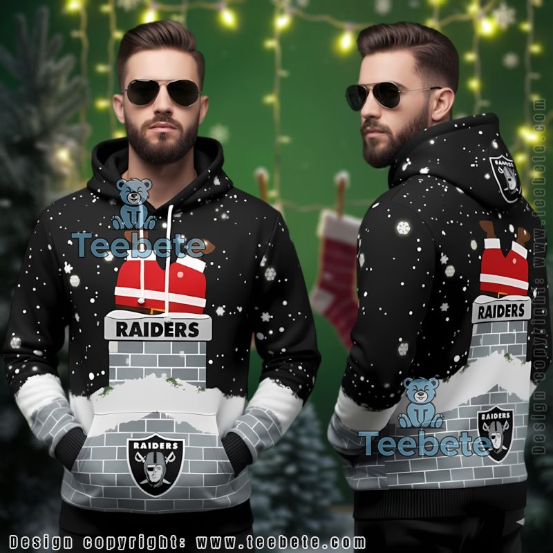 Las Vegas Raiders Funny Santa Stuck In Chimney Ugly 3D Hoodie
