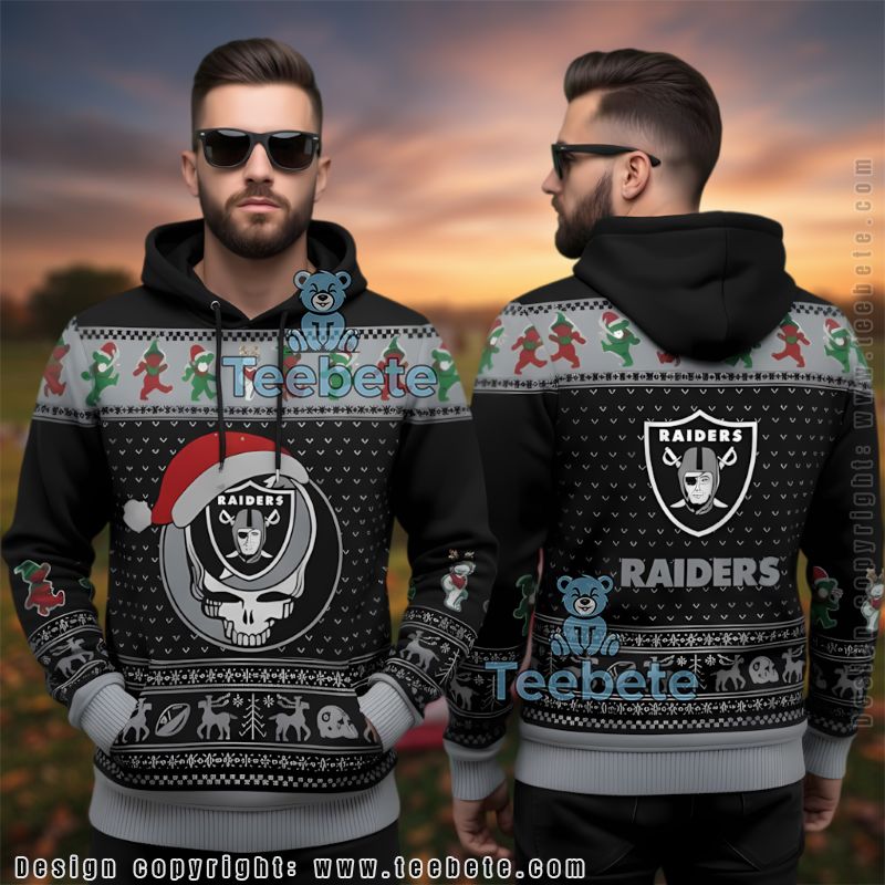 Las Vegas Raiders Grateful Dead Christmas Pattern Ugly 3D Hoodie