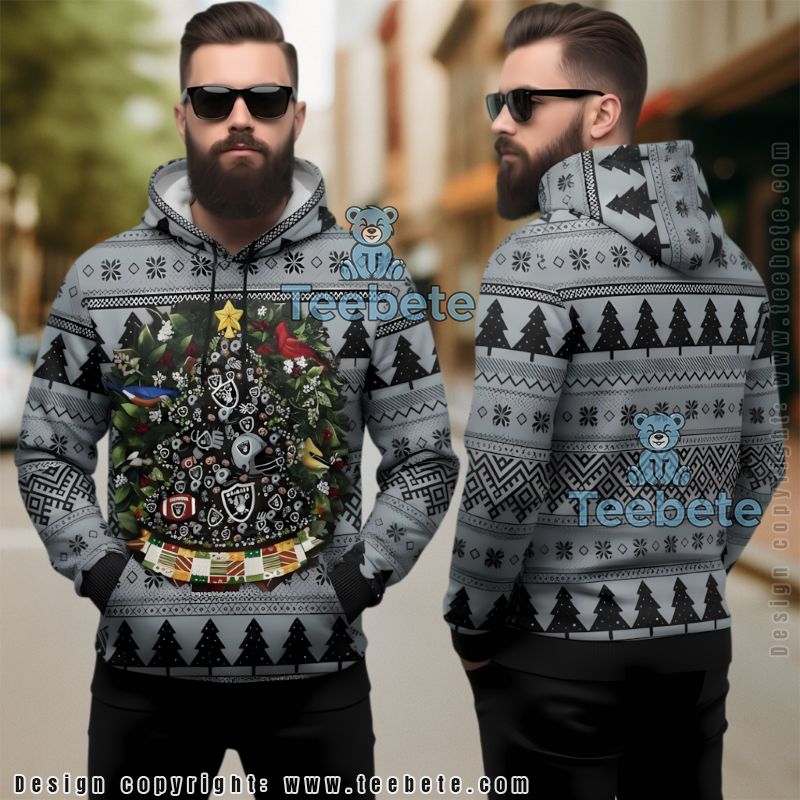 Las Vegas Raiders Grey Christmas Tree Ugly 3D Hoodie Fan