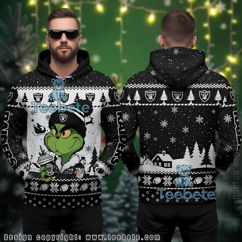 Las Vegas Raiders Grinch Coffee Black White Ugly Christmas 3D Hoodie
