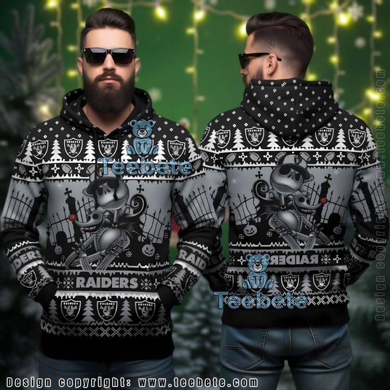 Las Vegas Raiders Jack Skellington Zero Ugly Christmas 3D Hoodie