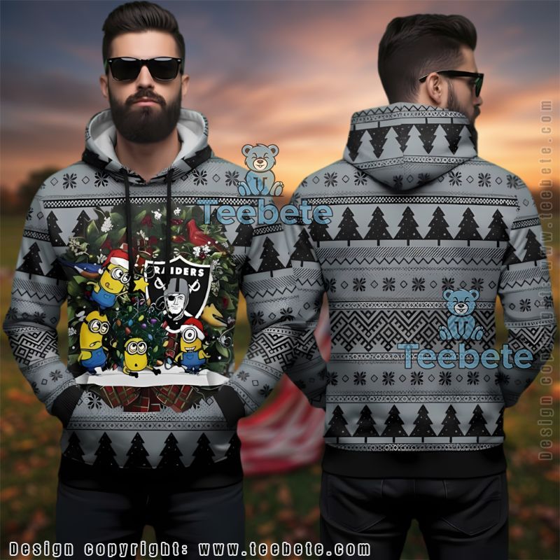 Las Vegas Raiders Minions Ugly Christmas 3D Pullover Hoodie