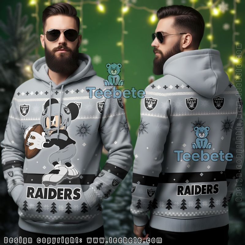 Las Vegas Raiders Nfl Mickey Ugly Christmas 3D All Over Print Hoodie