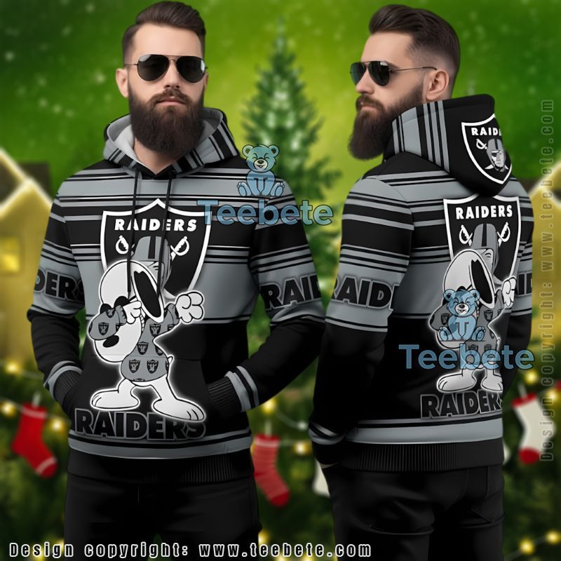 Las Vegas Raiders Nfl Snoopy Stripes Ugly Christmas 3D Hoodie