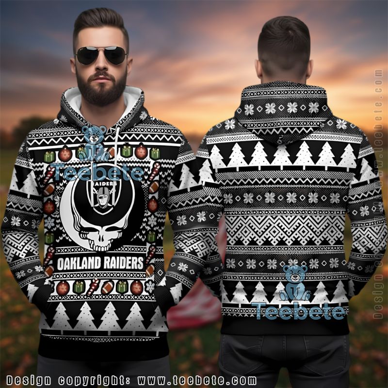 Las Vegas Raiders Oakland Grateful Dead Ugly Christmas 3D Hoodie