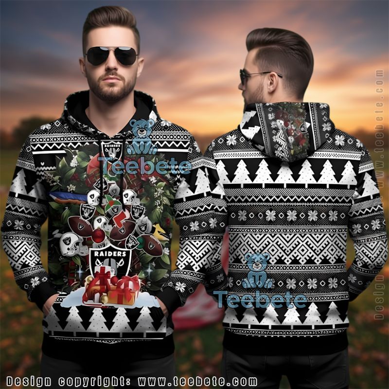 Las Vegas Raiders Presents And Helmets Ugly Christmas 3D Hoodie Black