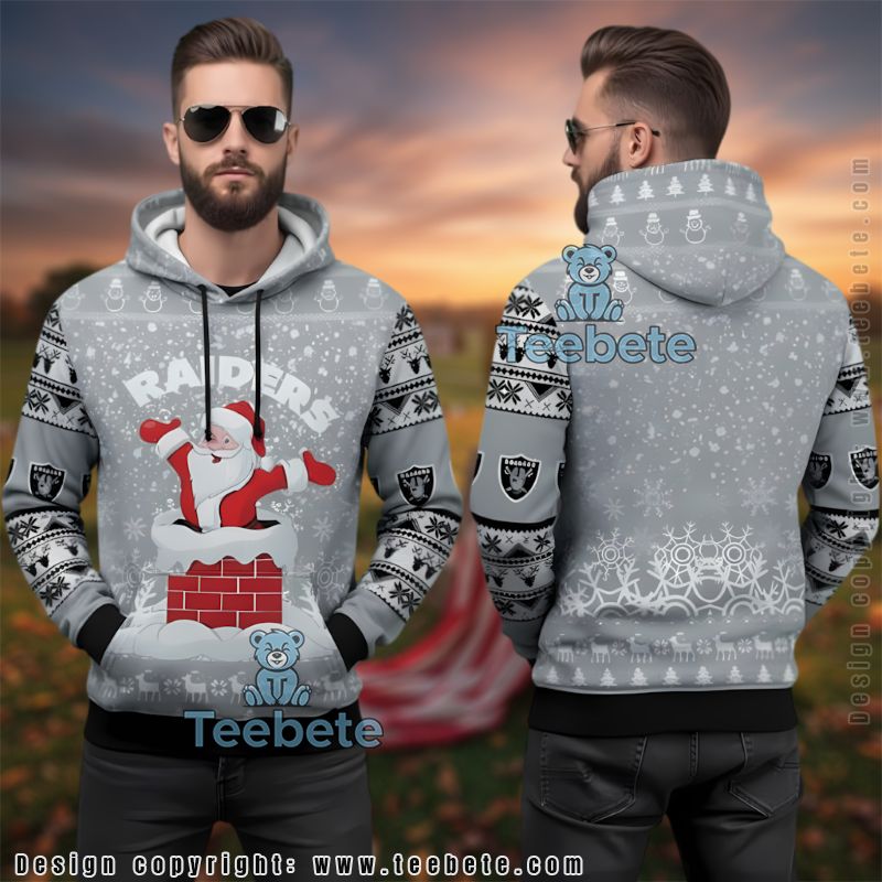 Las Vegas Raiders Santa Chimney Ugly Christmas 3D Pullover Hoodie