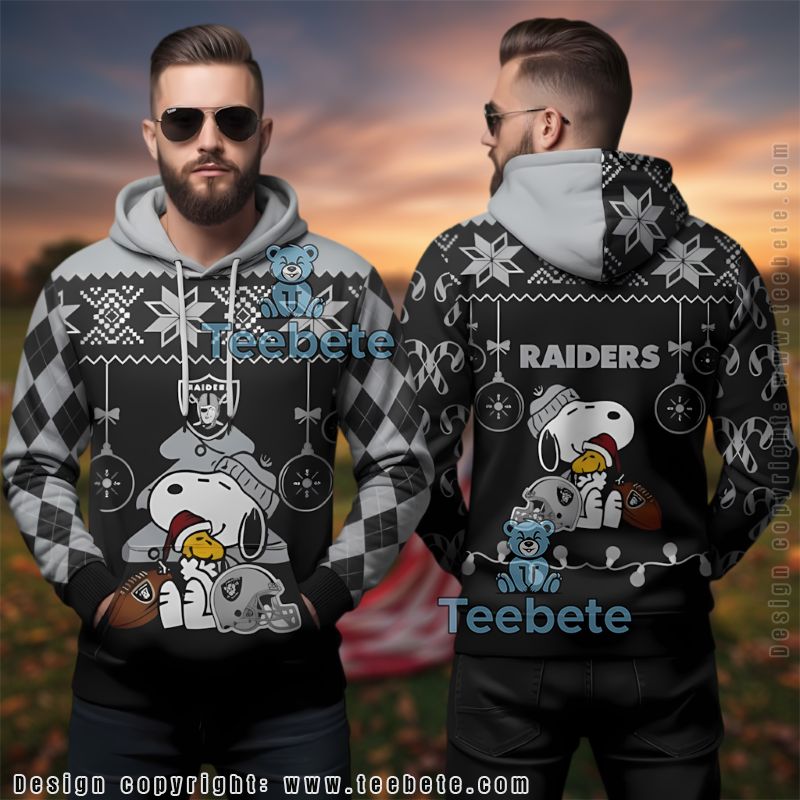 Las Vegas Raiders Snoopy Woodstock Football Ugly Christmas 3D Hoodie