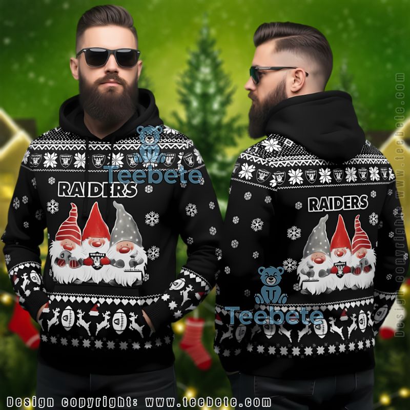 Las Vegas Raiders Snowflakes Gnomes Ugly Christmas 3D Hoodie