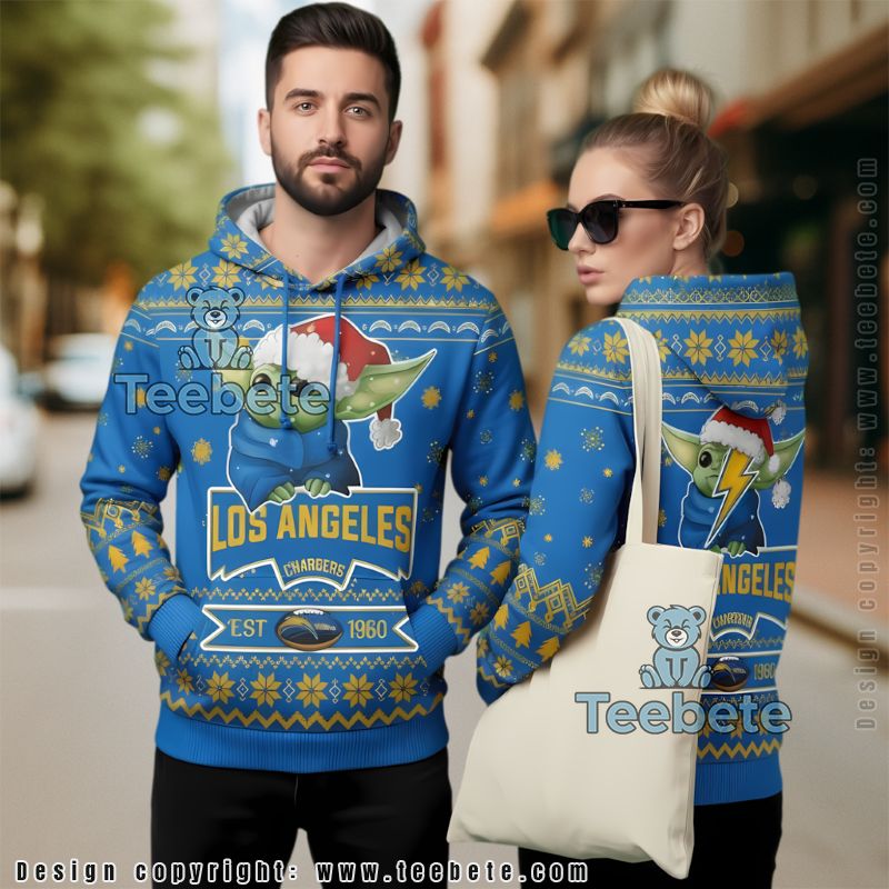 Los Angeles Chargers Baby Yoda Star Wars Ugly Christmas 3D Hoodie