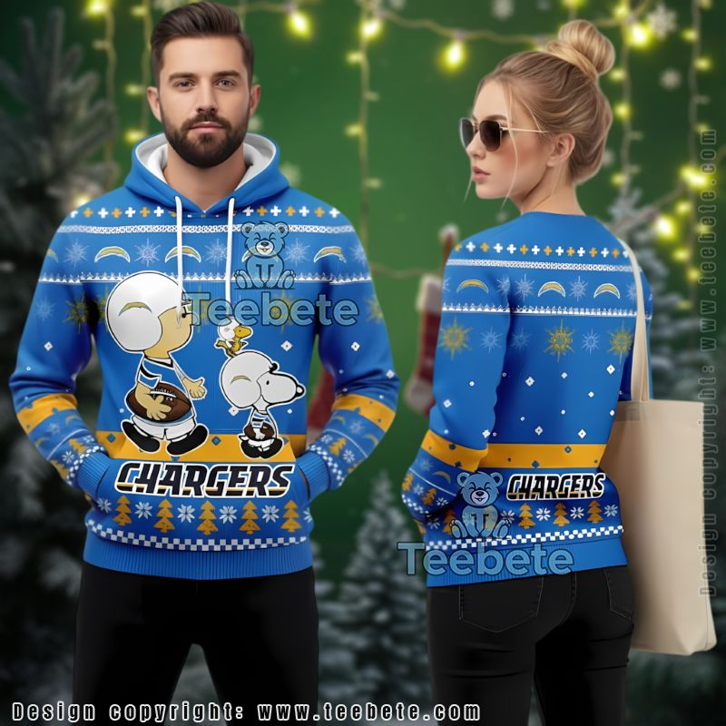 Los Angeles Chargers Charlie Brown Snoopy Ugly Christmas 3D Hoodie