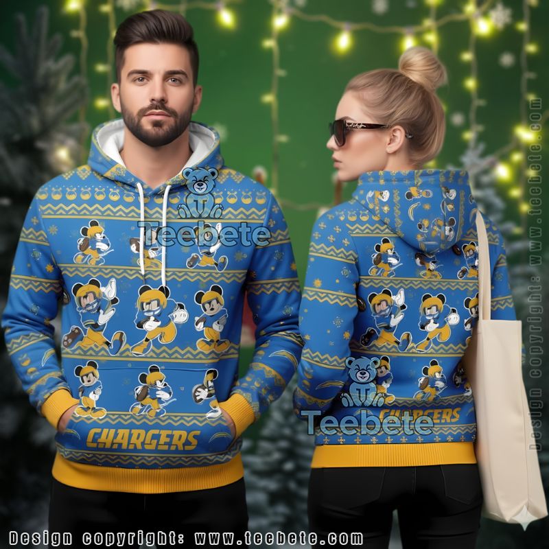 Los Angeles Chargers Disney Mickey Football Ugly Christmas 3D Hoodie
