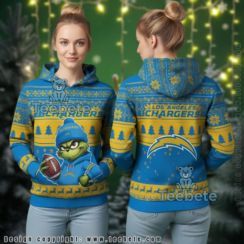 Los Angeles Chargers Funny Grinch Player Ugly Christmas 3D Hoodie