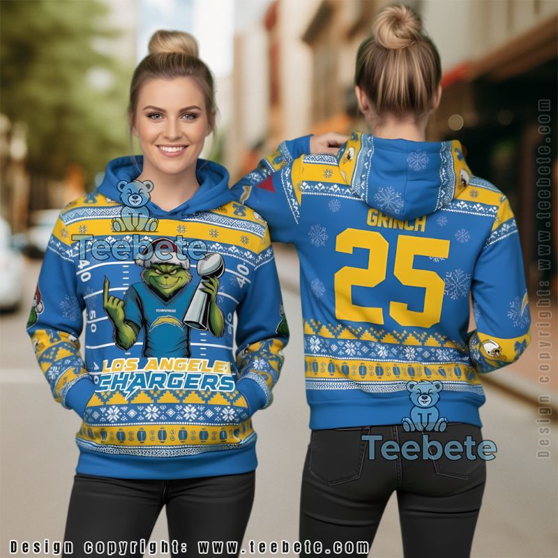 Los Angeles Chargers Grinch Super Bowl Ugly Christmas 3D Hoodie