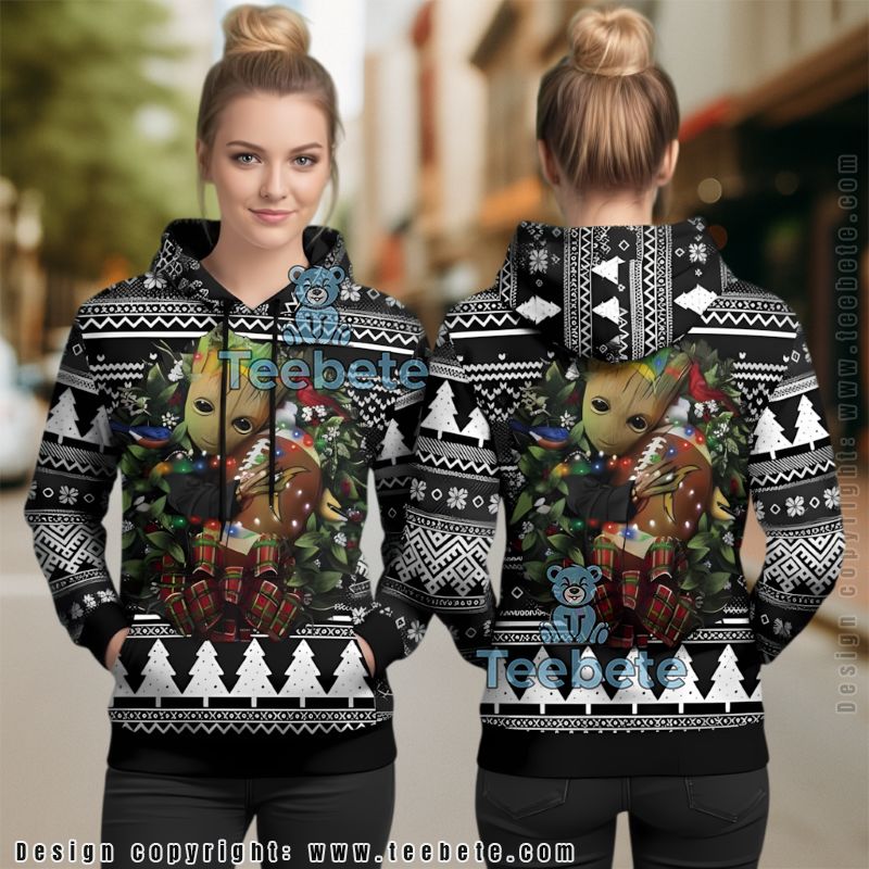 Los Angeles Chargers Groot Christmas Wreath Ugly 3D Hoodie