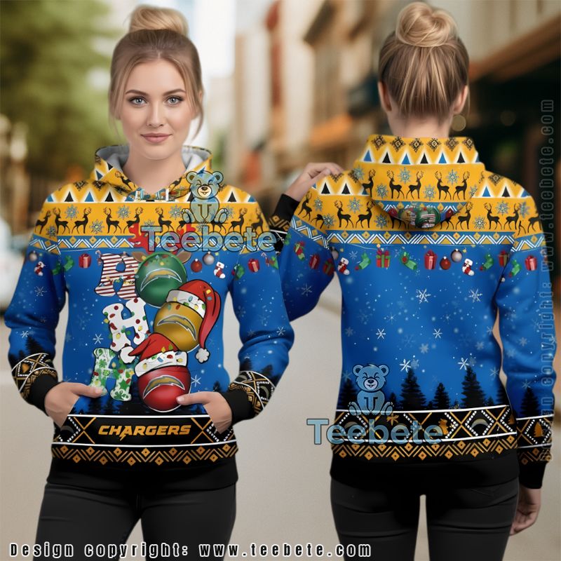 Los Angeles Chargers Ho Ho Ho Ugly Christmas 3D Hoodie