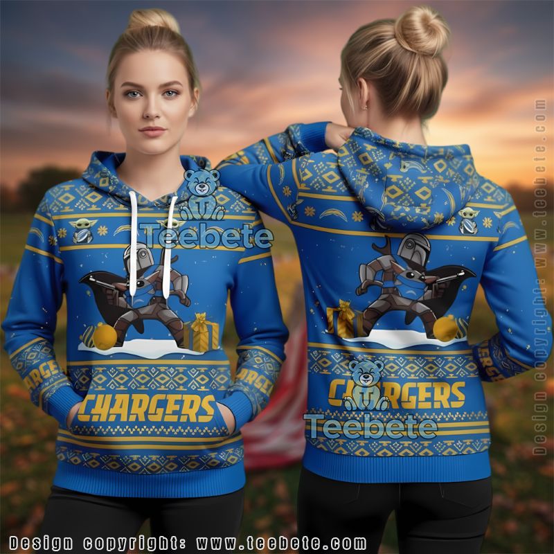 Los Angeles Chargers Mandalorian Character Ugly Christmas 3D Hoodie
