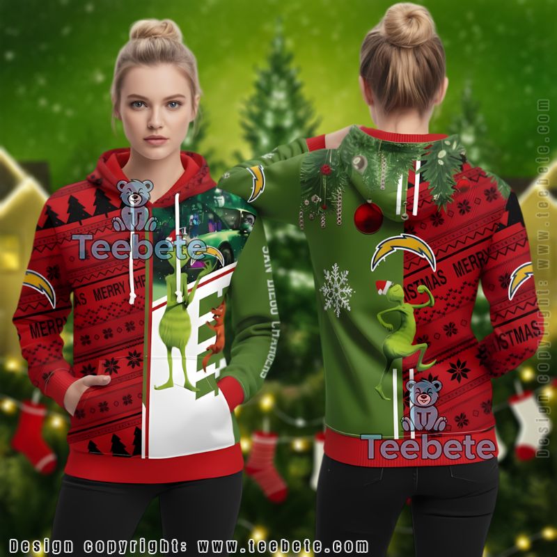 Los Angeles Chargers Merry Christmas Grinch Ugly 3D Hoodie