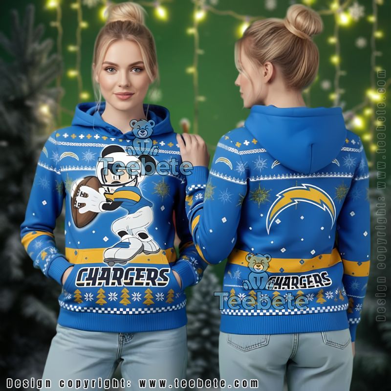 Los Angeles Chargers Mickey Mouse Disney Ugly Christmas 3D Hoodie