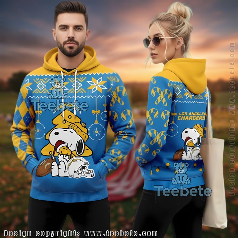 Los Angeles Chargers Peanuts Fan Ugly Christmas 3D Hoodie
