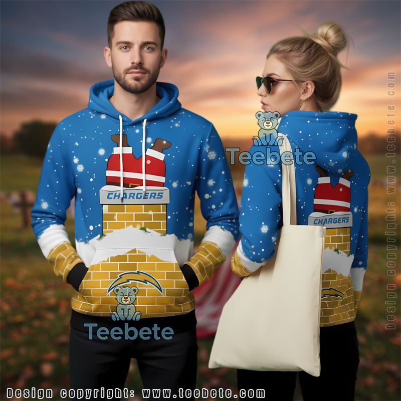 Los Angeles Chargers Santa Sticking In Chimney Ugly Christmas 3D Hoodie