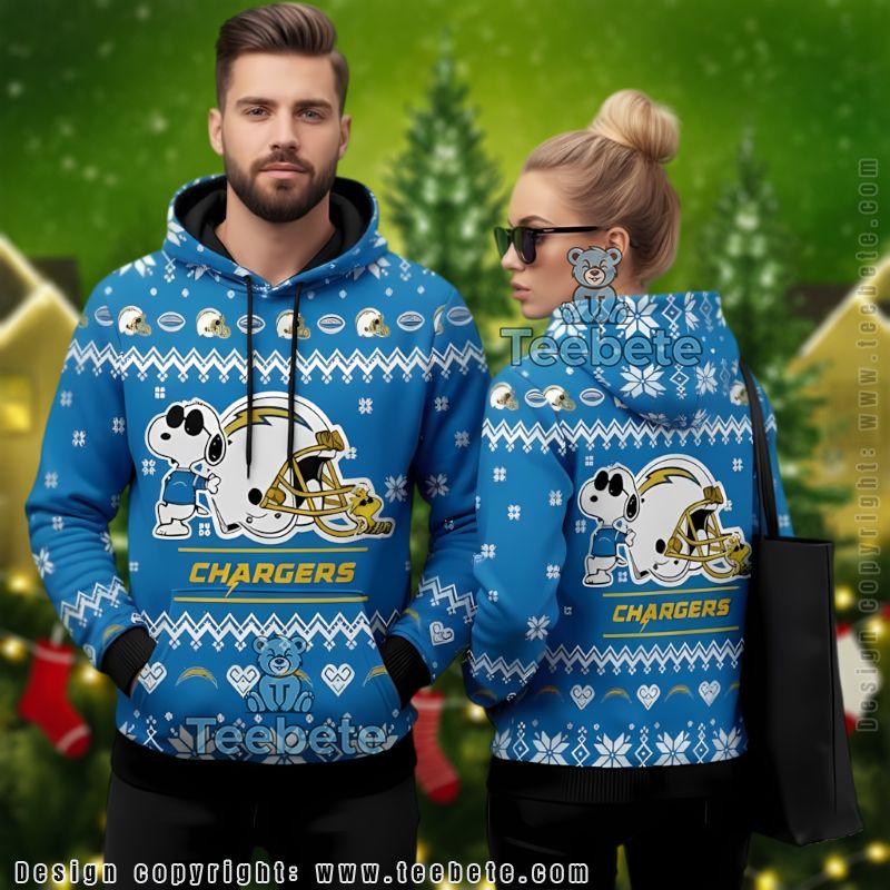 Los Angeles Chargers Snoopy Blue Ugly Christmas 3D Hoodie