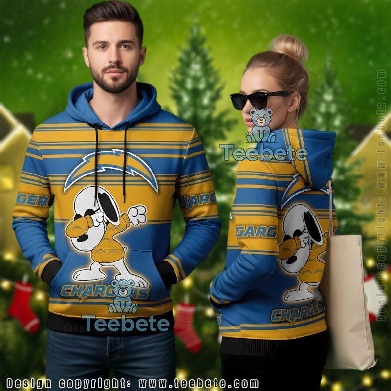 Los Angeles Chargers Snoopy Dabbing Ugly Christmas 3D Hoodie