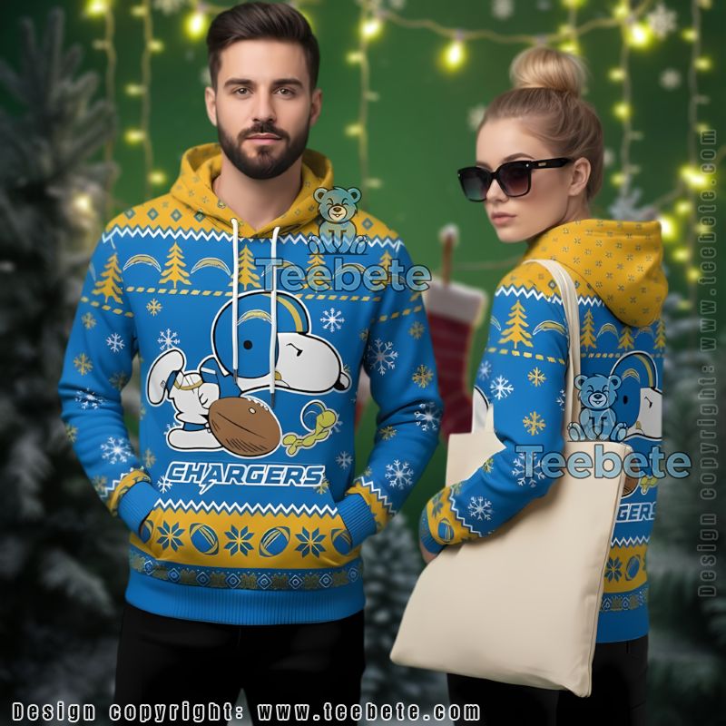 Los Angeles Chargers Snoopy Football Ugly Christmas 3D Hoodie