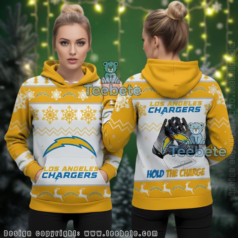 Los Angeles Chargers Yellow White Pattern Ugly Christmas 3D Hoodie