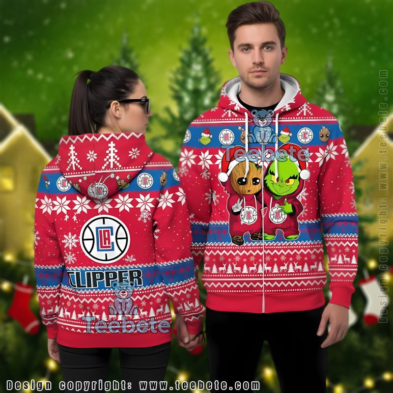 Los Angeles Clippers Baby Groot The Grinch Ugly 3D Hoodie Unisex